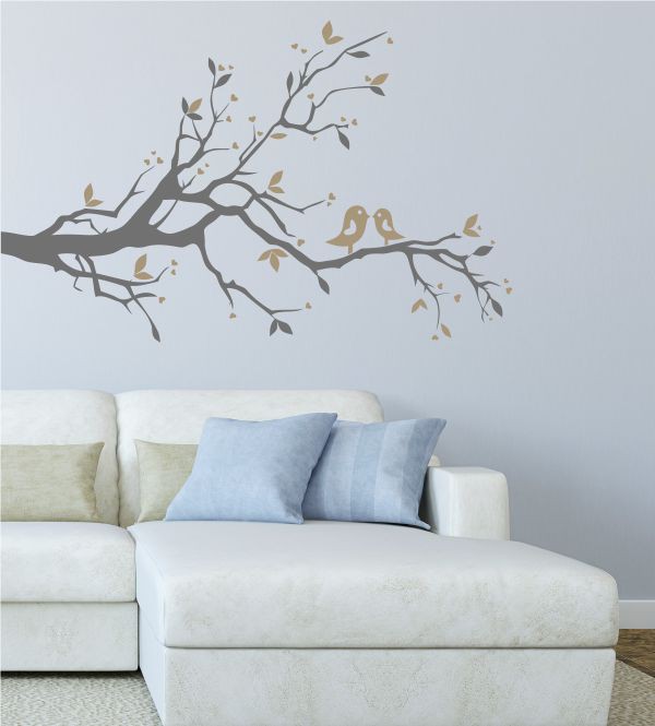Ast mit Vögel 2-farbig als Wandtattoo