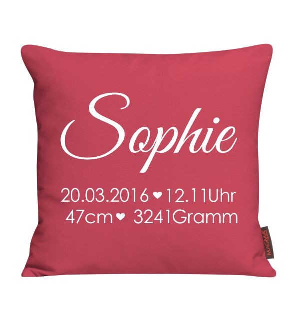 Babykissen mit Name und Daten