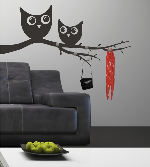 Eulen als Wandtattoogarderobe