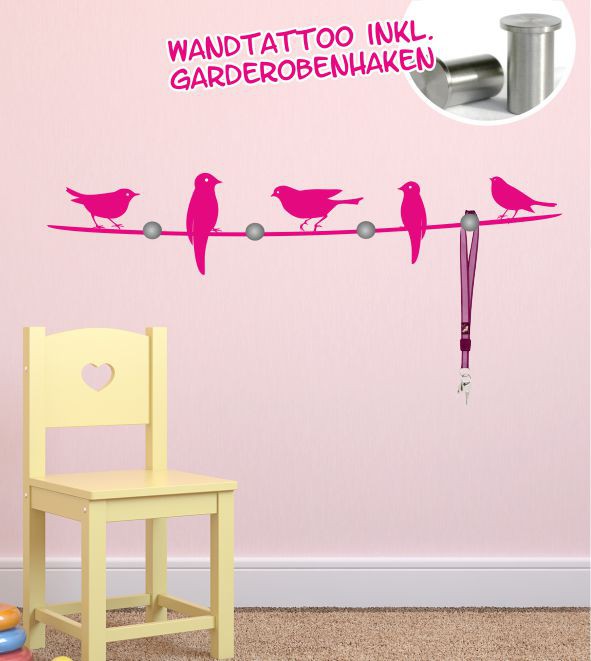 Vögel als Wandtattoogarderobe