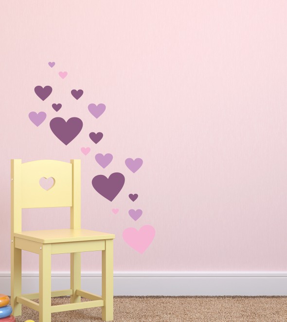 Herzen als Wandtattoo (3-farbig)