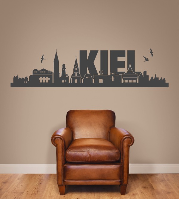 Skyline Kiel mit Schriftzug als Wandtattoo