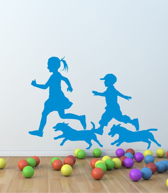 Kinder mit Hunden als Wandtattoo