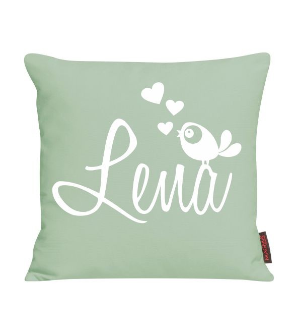 Kissen mit Name und Vogel