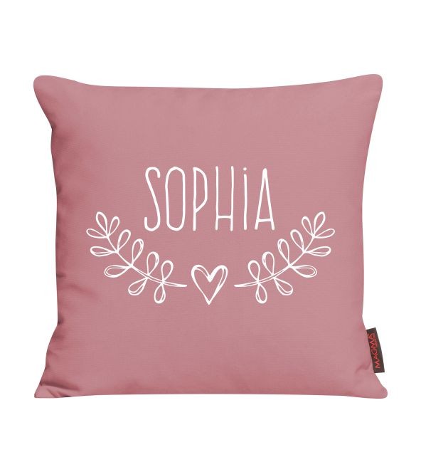 Kissen mit Name und Schleifenkranz und Herz