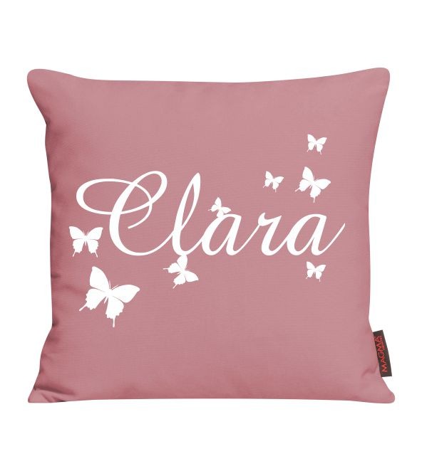 Kissen bedruckt mit Name und Schmetterlingen