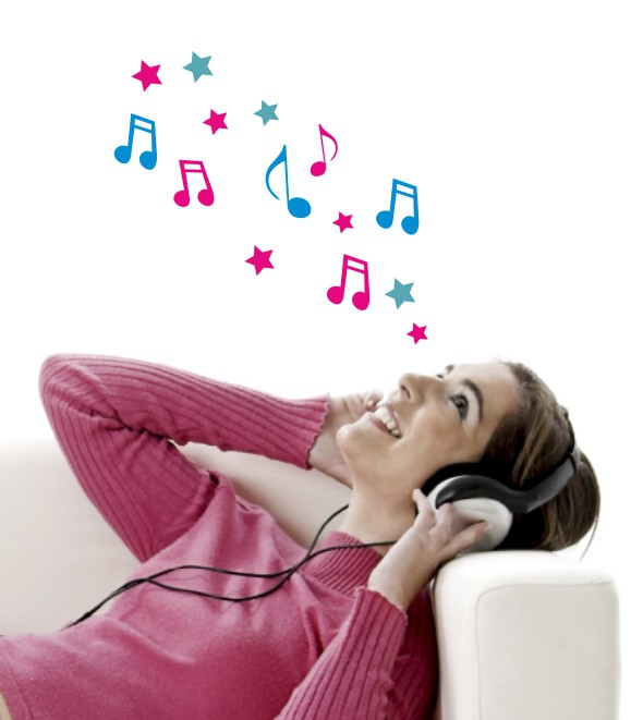 Musiknoten und Sterne als Wandtattoo (3-farbig)