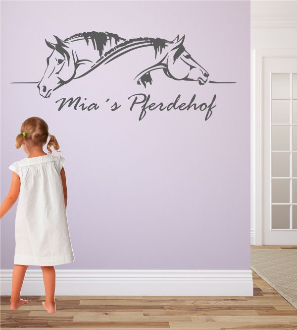 Pferde mit Wunschtext als Wandtattoo