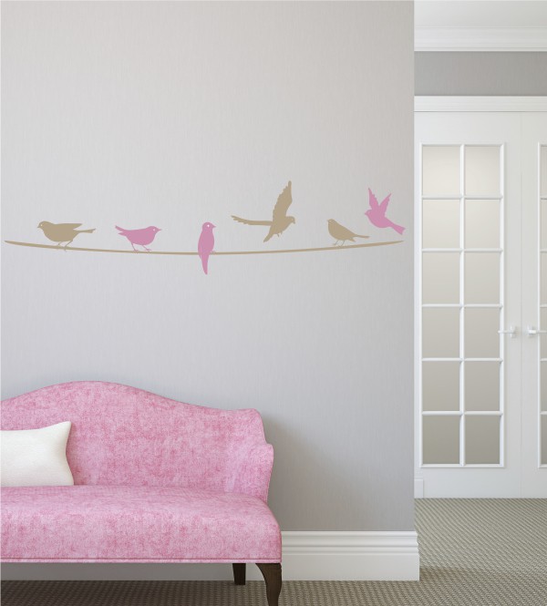 Vögel auf Leine als Wandtattoo