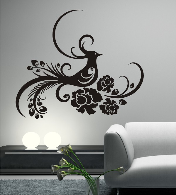 Vogel mit Blüten als Wandtattoo