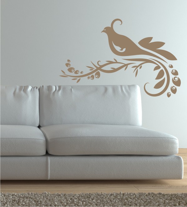 Vogel mit Blumenranke 3 als Wandtattoo 