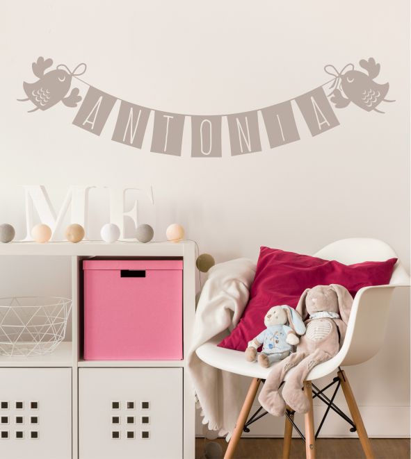 Vogelgirlande mit Namen als Wandtattoo