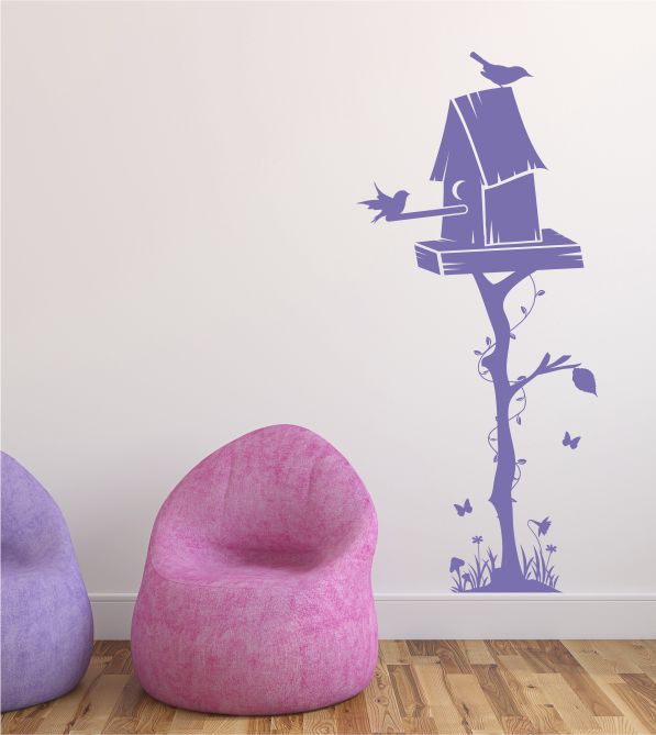 Vogelhaus Ast als Wandtattoo