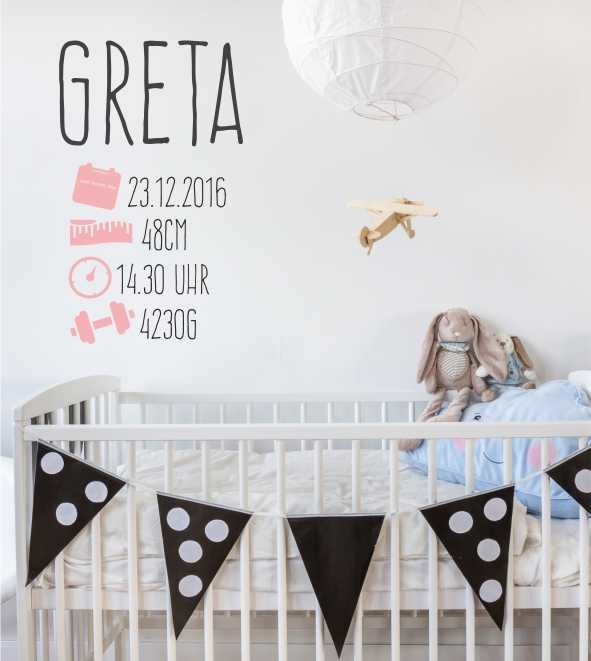 Name mit geburtsdaten 2-farbig als Wandtattoo