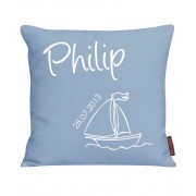 Kissen bedruckt mit Name, Boot und Datum