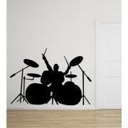 Schlagzeug mit Musiker als Wandtattoo