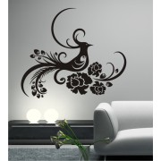 Vogel mit Blüten als Wandtattoo