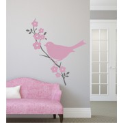 Vogel auf Blumenast als Wandtattoo