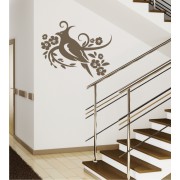 Vogel mit Blumenranke als Wandtattoo