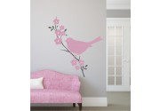Vogel auf Blumenast als Wandtattoo