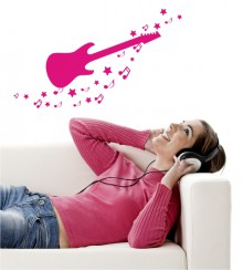 Gitarre mit Musiknoten als Wandtattoo