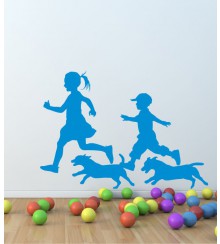 Kinder mit Hunden als Wandtattoo