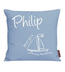 Kissen bedruckt mit Name, Boot und Datum