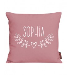 Kissen mit Name und Schleifenkranz und Herz