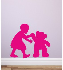 Mädchen mit Teddy als Wandtattoo 