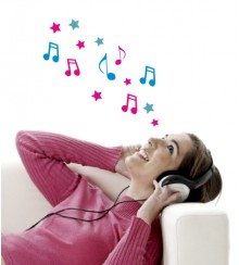 Musiknoten und Sterne als Wandtattoo (3-farbig)