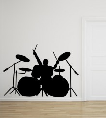 Schlagzeug mit Musiker als Wandtattoo