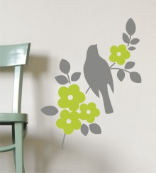 Vogel mit Blumengeäst als Wandtattoo