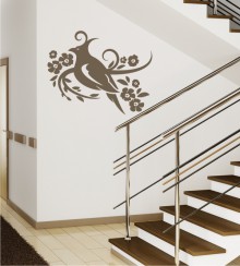 Vogel mit Blumenranke als Wandtattoo