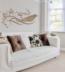 Vogel mit Blumenranke 2 als Wandtattoo 